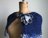 Hand knit navy blue cape Midnight Faerie.