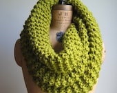 Super Snuggly chunky knit cowl Chartreuse. Infinity scarf. READY to SHIP
