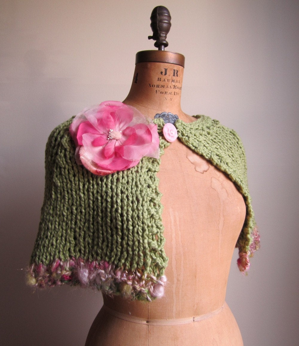 Organic Cotton knit capelet Pink and Green