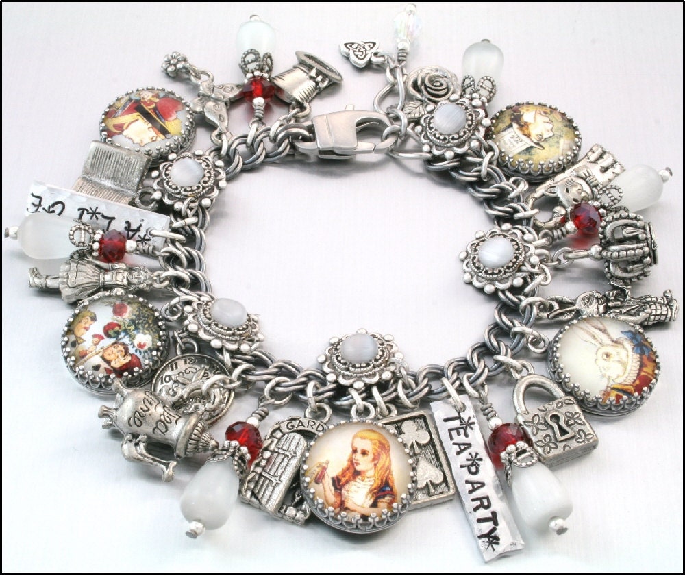 Alice in Wonderland Charm Bracelet, Silver Charm Bracelet, Alice in Wonderland Jewelry