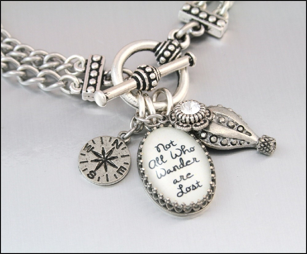 Inspirational Bracelet, Silver Inspirational Jewelry, Stainless Steel Bracelet, Not all who wander are lost