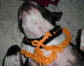 Halloween, dog collar, pet accessories, crochet, black, orange, pet lovers, dogs, cats, animals, white