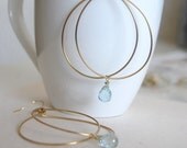 Chic and Unique hoops with faceted aqua blue glass drop