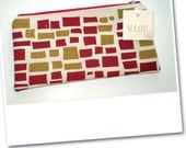 hand screenprinted clutch wallet in red and tan SALE