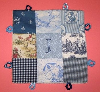 Baby Boy Lovey with Custom Hand Embroidery and  Knotties by Dolce Dreams