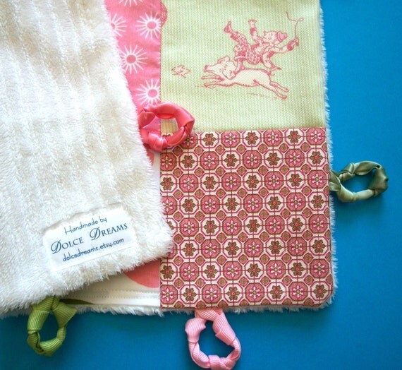 Baby Girl Lovey with Custom Hand Embroidery and  Knotties by Dolce Dreams