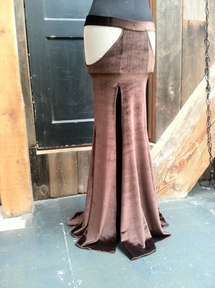Velvet Six Hooker Skirt with Illusion Mesh Side Panels