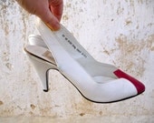 Vintage 1980s shoes heels bicolore RED and IVORY  size 7