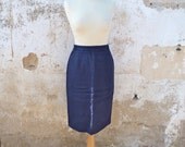 1980/1990 classical navy blue linen skirt size M