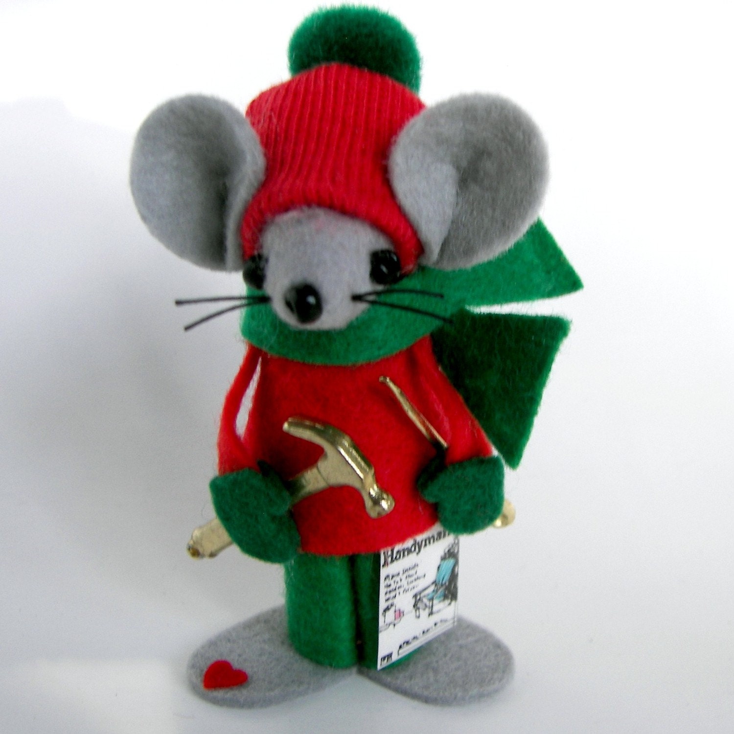 Handyman Mouse Christmas Ornament- felt  mice gifts for animal lovers or collectors - Warmth