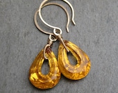 Vintage Golden Topaz Faceted Glass Drop Earring