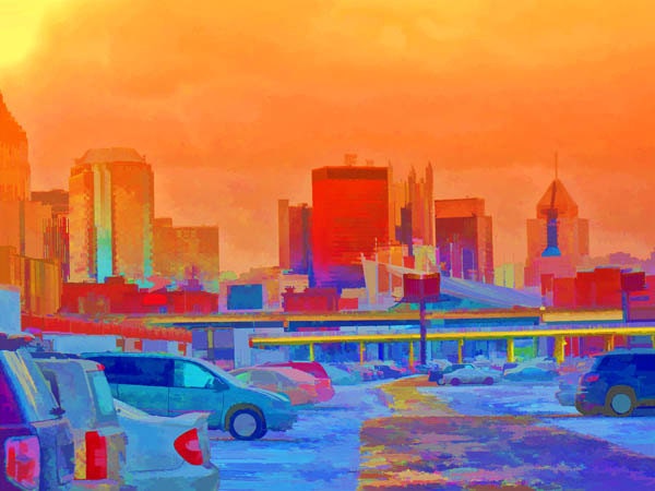 Enhanced Digital Art, Pittsburgh, Pa. Skyline Art Print,  30x40 Sofa Size Giclee Print