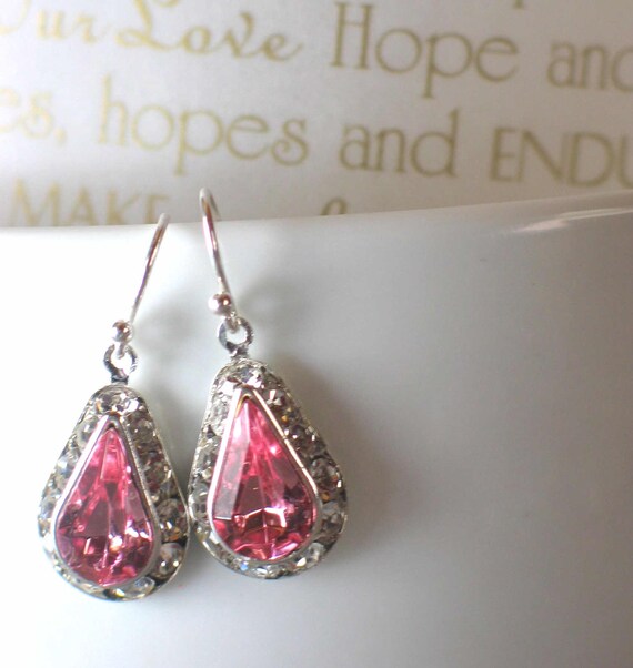 Glam Tear Drop Bridal Earrings...Pretty in Pink