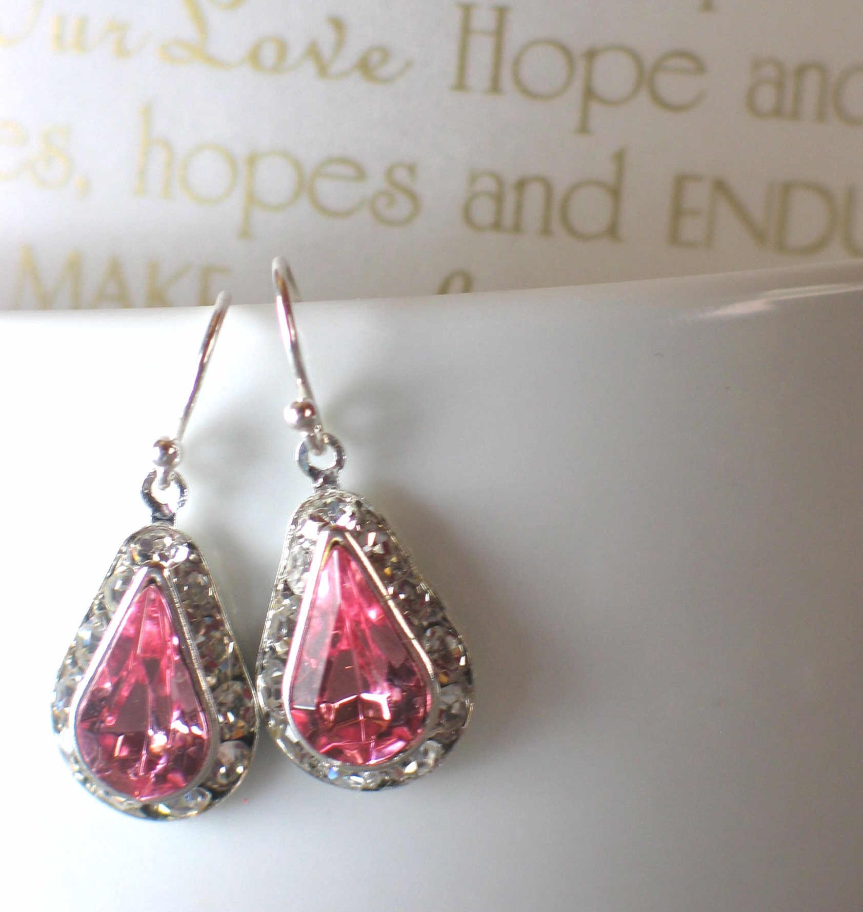 Glam Tear Drop Bridal Earrings...Pretty in Pink