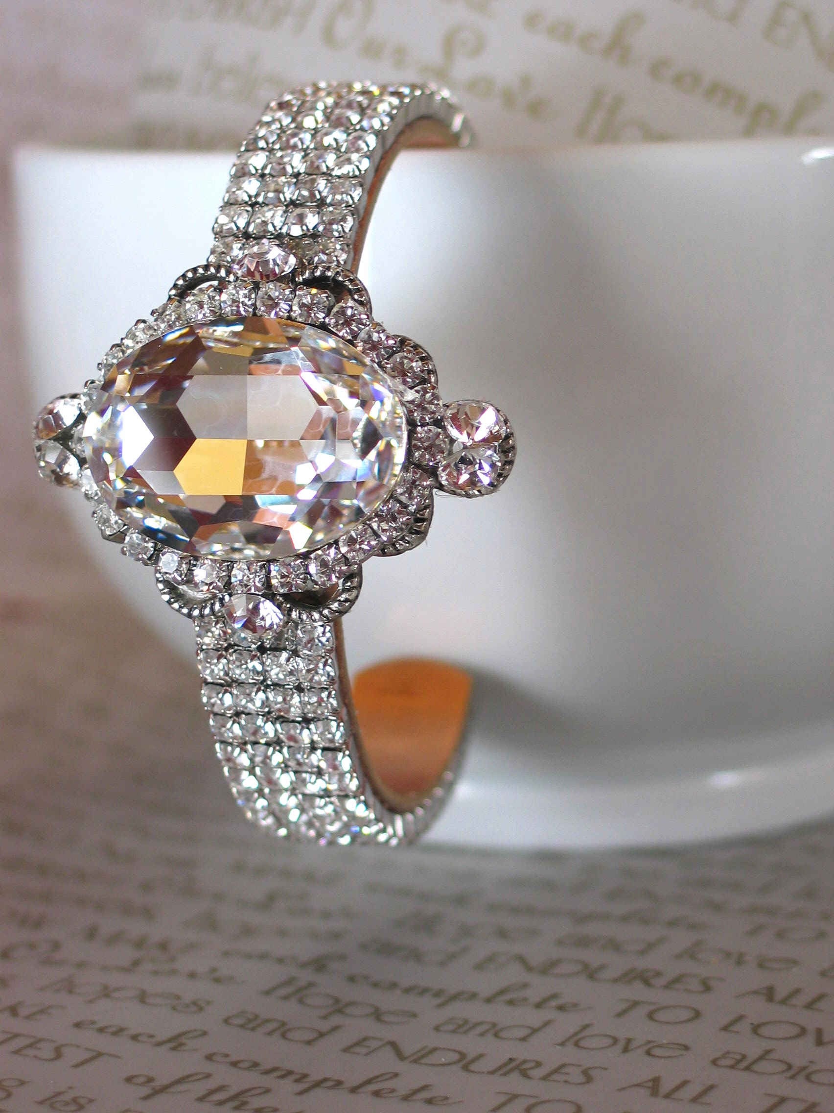 Vintage Glam Bridal Style Swarovski Cuff Bracelet - The Symone