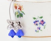 SALE, Periwinkle Blue Earrings, Silver Flower Earrings - Cute Earrings
