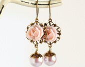 Pink Flower Earrings - Pink Jewelry - Wedding Jewelry - Pale Pink Earrings, Drop Earrings, Floral Accessories
