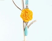 Statement Necklace, Teal and Yellow Flower Necklace, Mustard Jewelry - Beautiful Floral Necklace