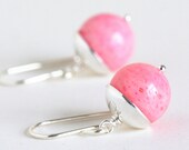 Pink Earrings - Pink Coral Sterling Silver Earrings, Drop Earrings, Memorial Day Sale