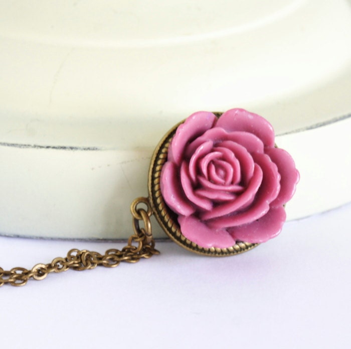 Pink Jewelry - Dusty Pink Flower Necklace, Pink Flower Pendant Necklace - Sweet Floral Necklace