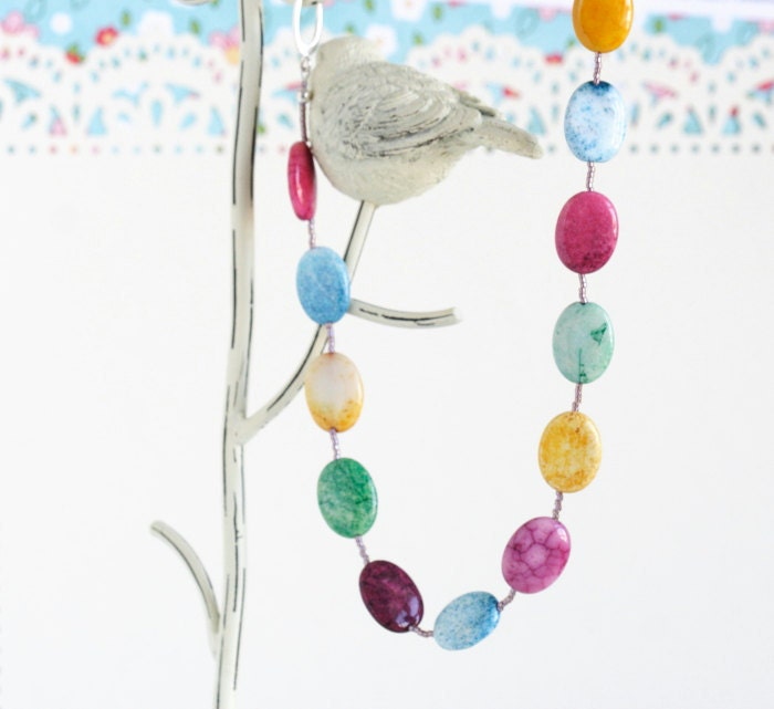 SALE, Gift For Mom, Pastel Necklace, Multicolored Agate Necklace, Beaded Necklace, Agate Jewelry