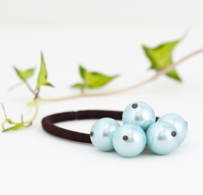 Pearl Hair Elastic - Beaded Hair Accessory - Pale Blue Pearl Hair Accessory, Gift  For Girl, Memorial Day Sale