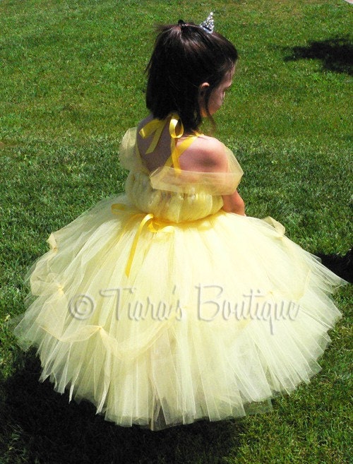 Yellow Princess Tutu Dress - Belle Inspired Tutu Dress - Includes a Belted Tutu Dress with Draping Tulle Sleeves and Decoration