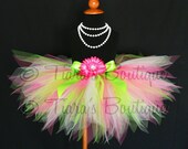Girls Birthday Tutu - Spring Mix - Sewn 11" Pixie Tutu - Hot Pink, Apple Green, White - Sizes Newborn up to 5T - St. Patrick's Day Tutu