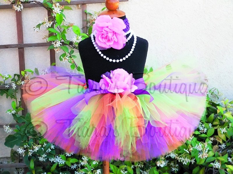 pink orange lime purple tutu and headband set - TROPICAL TREASURE - custom sewn 8" tutu and headband - sizes Newborn to 5T