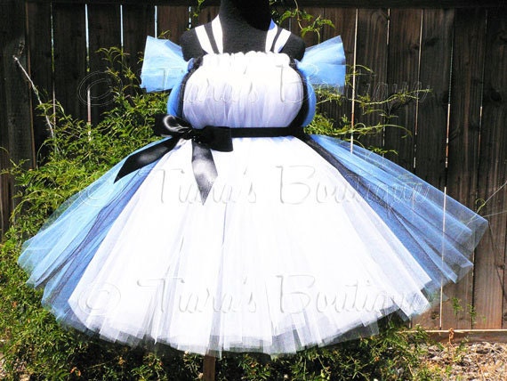 Sewn Belted Tutu Dress w/ Apron Look - up to 24 months and 20" long - Alice in Wonderland Birthday Tutu - Halloween Costume