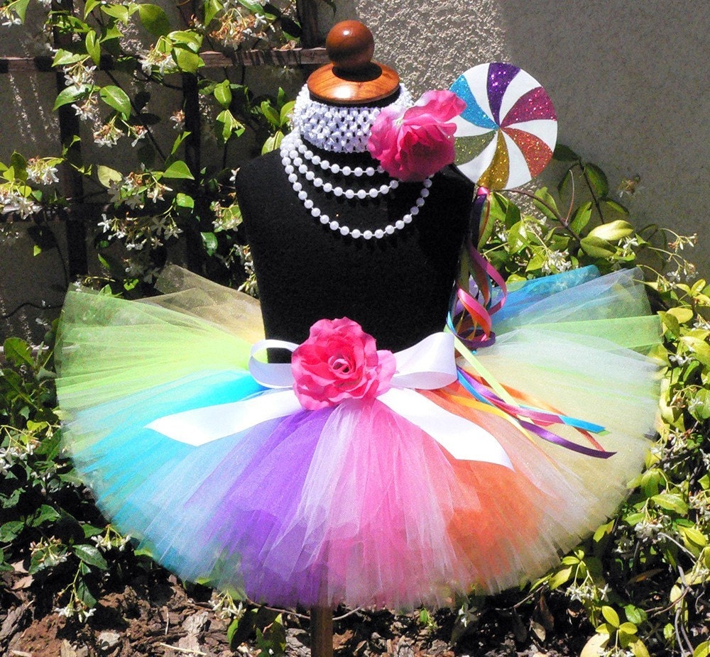 Candyland Dreams - Rainbow Lollipop Tutu - Custom Sewn Tutu - up to 8" long - sizes newborn up to 5T - Tutu Only