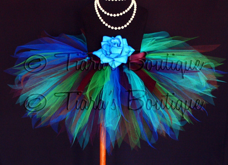 Peacock Tutu - Blue Green Brown Purple - Sewn Tutu - Exquisite Peacock - Custom 11" Pixie Tutu - birthday girls tutu - girls size 6 to 8