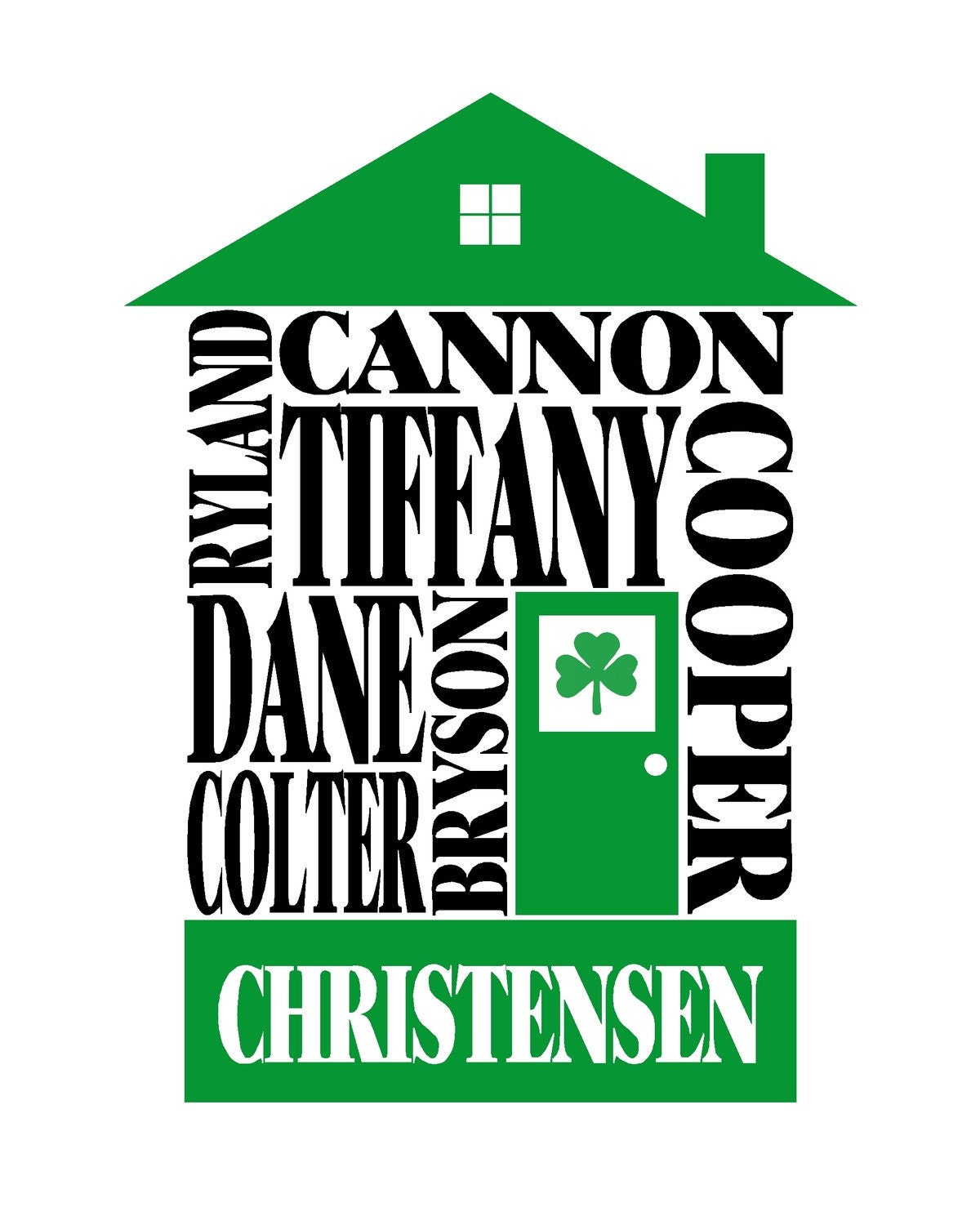 Green & Black - Personalized Family Name House Print - 8x10 - FREE SHIPPING (WORLDWIDE)