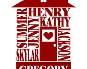 Burgundy - Personalized Family Name House Print - 8x10 - FREE SHIPPING (WORLDWIDE)