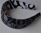 REVERSIBLE Black and Grey Divine Damask Comfort Fit Fabric Headband