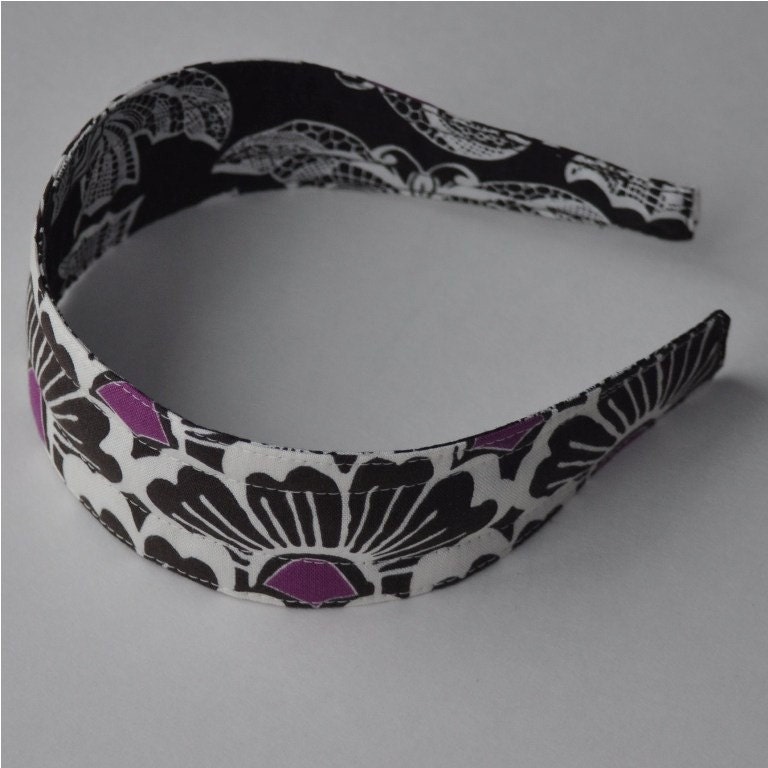 REVERSIBLE Cream Brown and Purple Chelsea Lace Comfort Fit Fabric Headband
