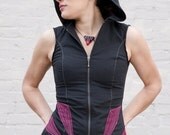 Pacha Play Black with Raspberry Lotrix Womens Vest- with Hood and double zipper