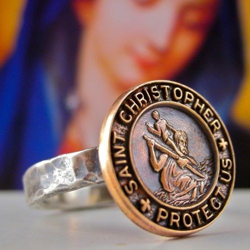 non saint christopher ring in sterling silver and bronze