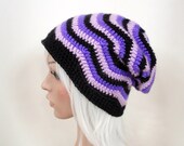 MADE TO ORDER - Striped Zig Zag Crochet Slouchy Beanie