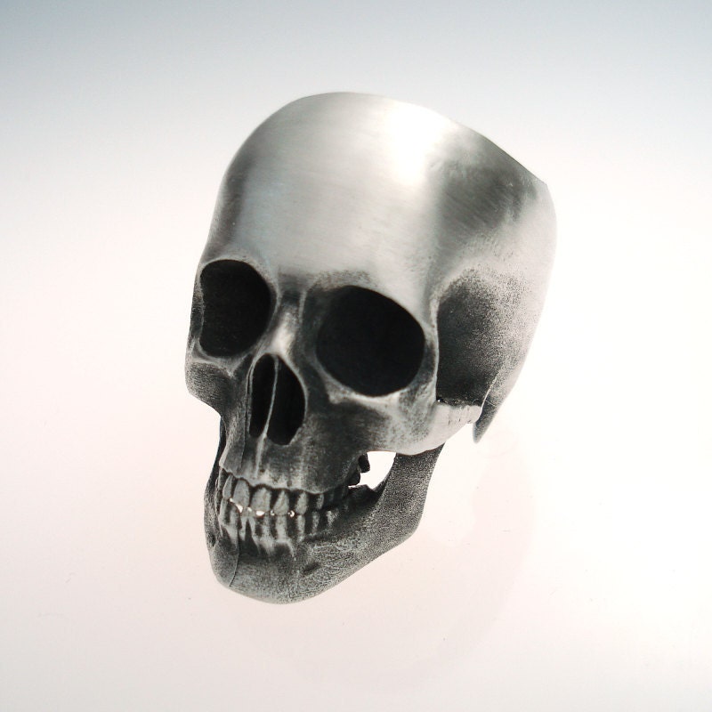 silver skull ring full