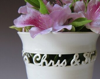 INFO ON ...... Personalized Wedding Gift - Handmade Vase for Wedding, Anniversary or Commitment Ceremony - 2 names & date