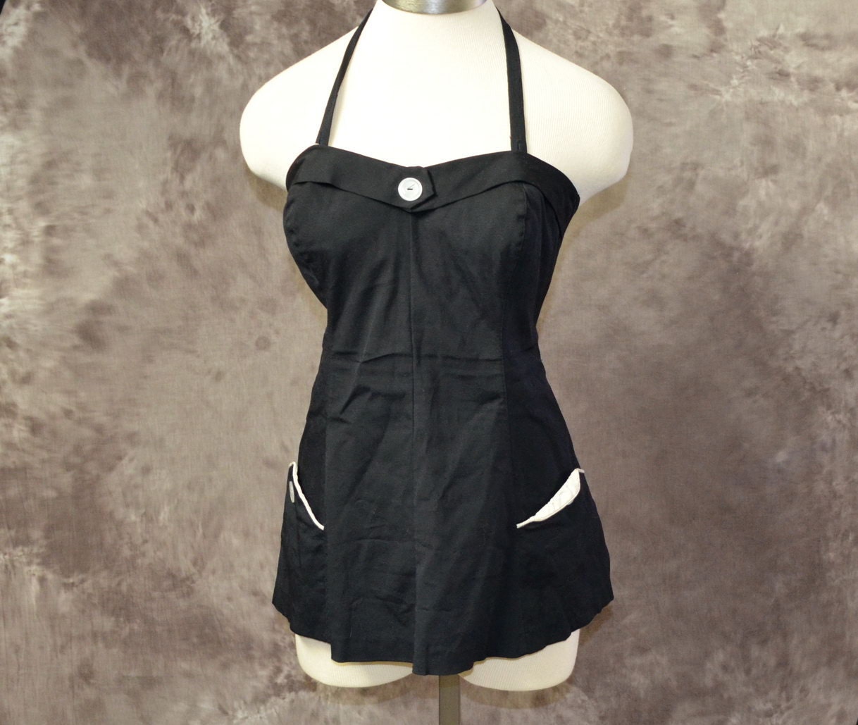 SALE vintage 1950s Bathing suit black  one piece