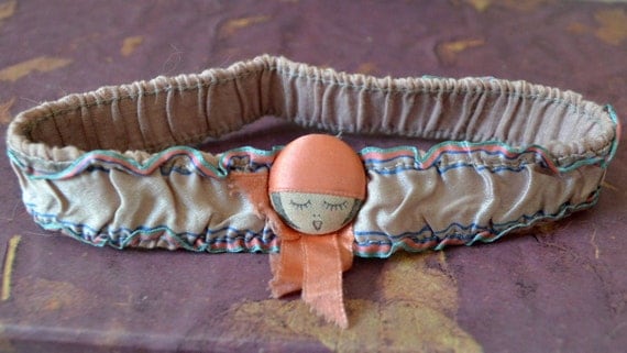 1920s Garter Peach lavender silk Boudoir Garter wedding Flapper face pink ribbon