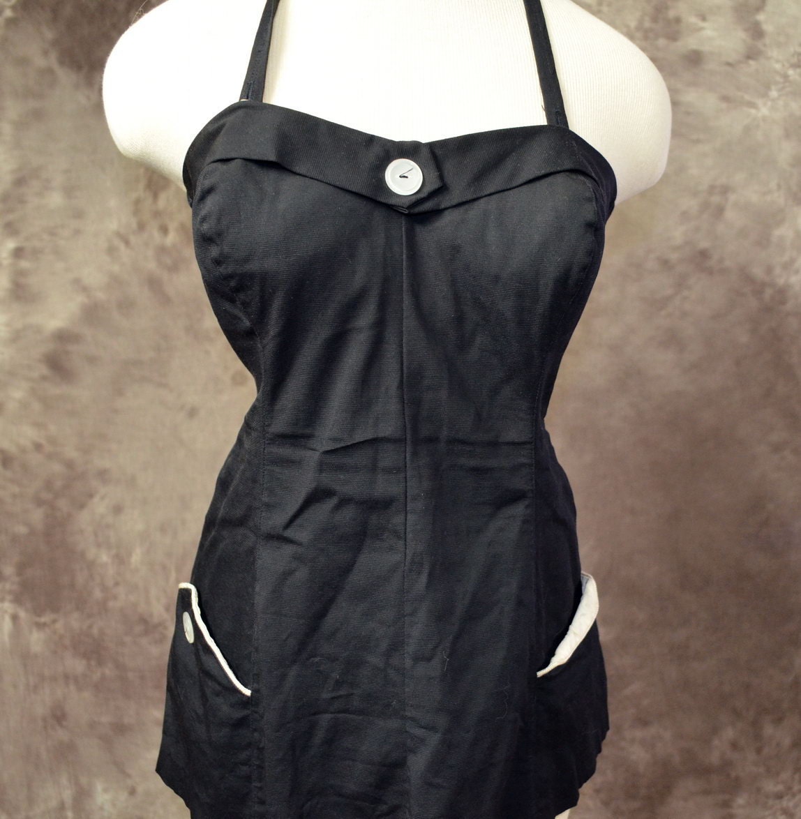 SALE vintage 1950s Bathing suit black  one piece