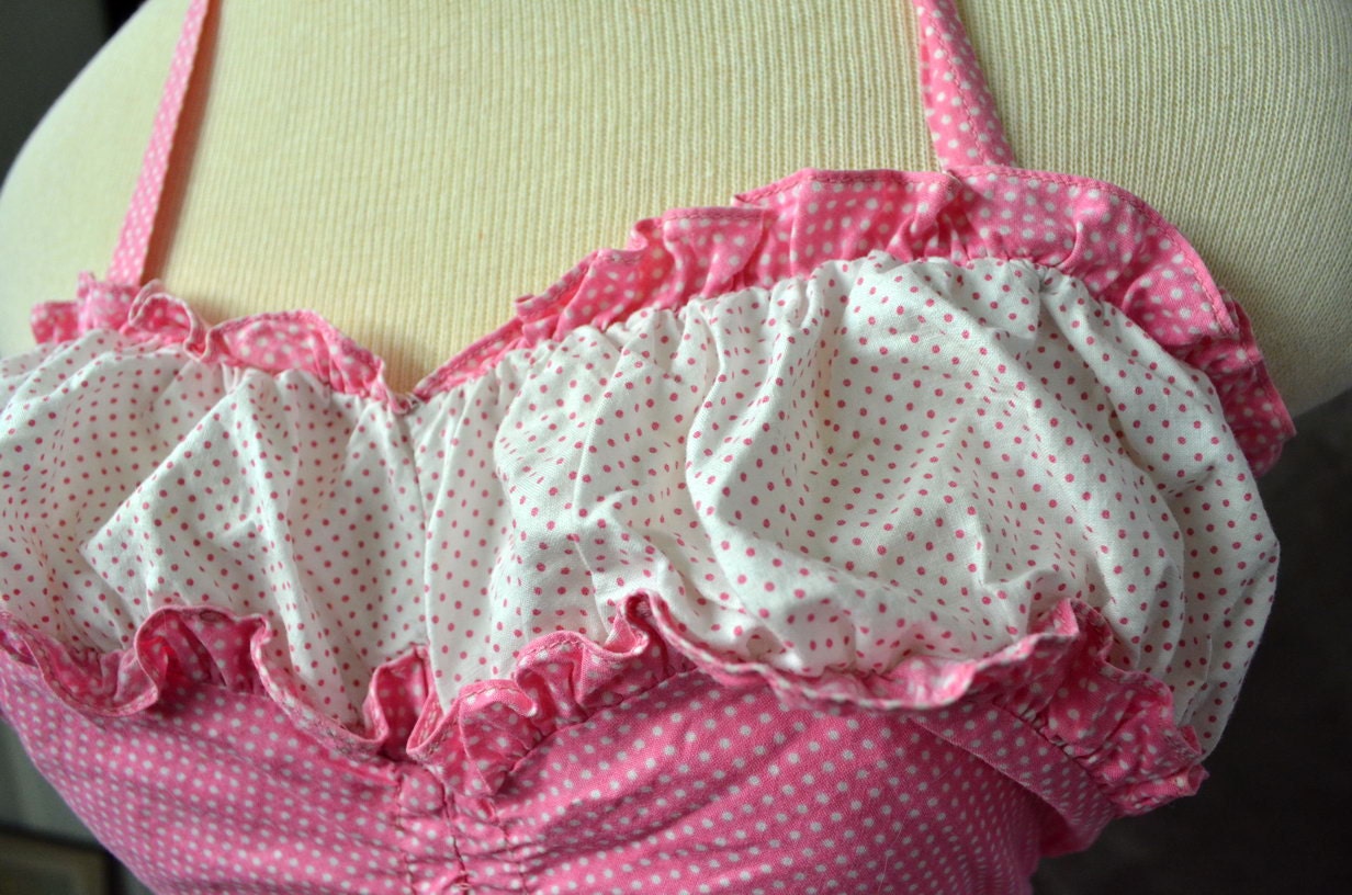1950s Bathing suit one piece pink Polka dot Bloomer Cotton playsuit Catalina Styled for the Stars of Hollywood