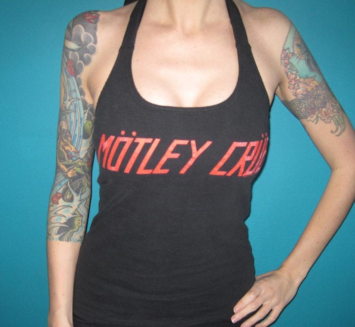 Motley Crue metal halter top made from a salvaged shirt Small Medium Large