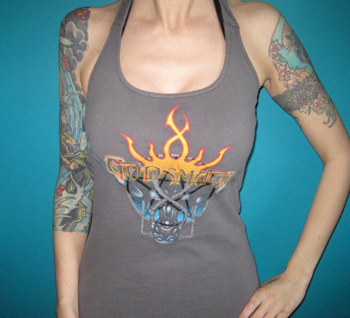 Godsmack metal halter top made from a salvaged shirt Medium SALE