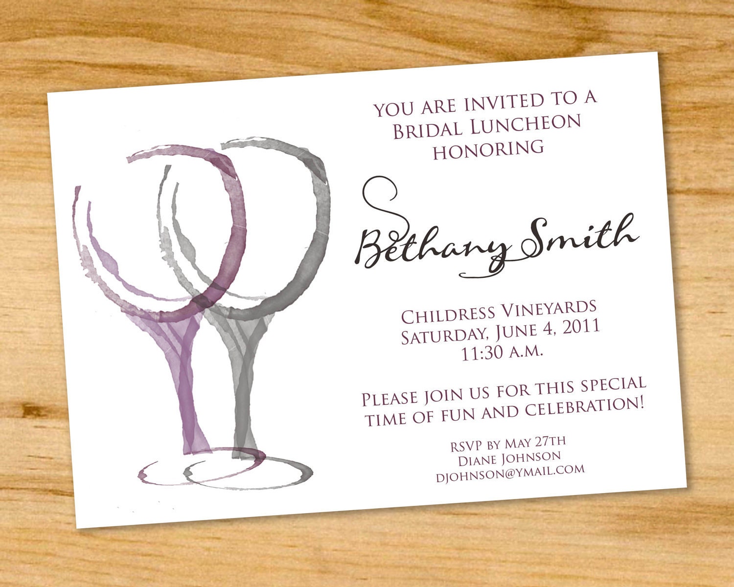 Bridal Party Invitation - Let's Wine - Digital File or Printed
