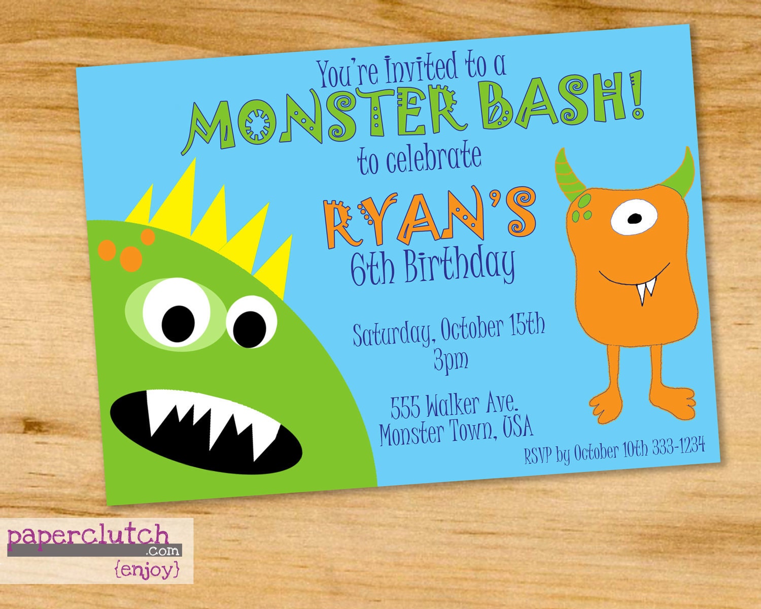 Monster- Birthday Party Invitation - Halloween Birthday- Digital File or Printed