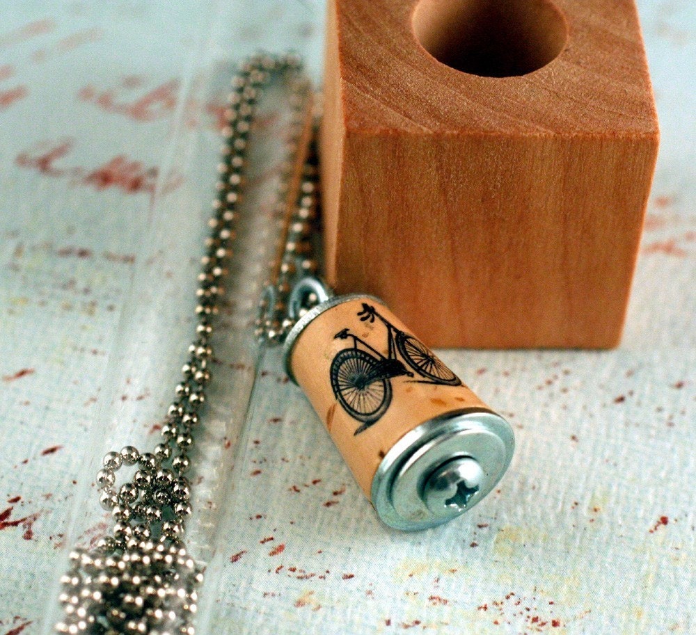 Bike Necklace - Mini Cork Necklace in Test Tube - Bicycle Jewelry by Uncorked